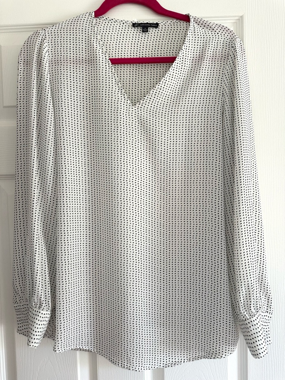Adrianna Papell White Blouse with Black Dot Print